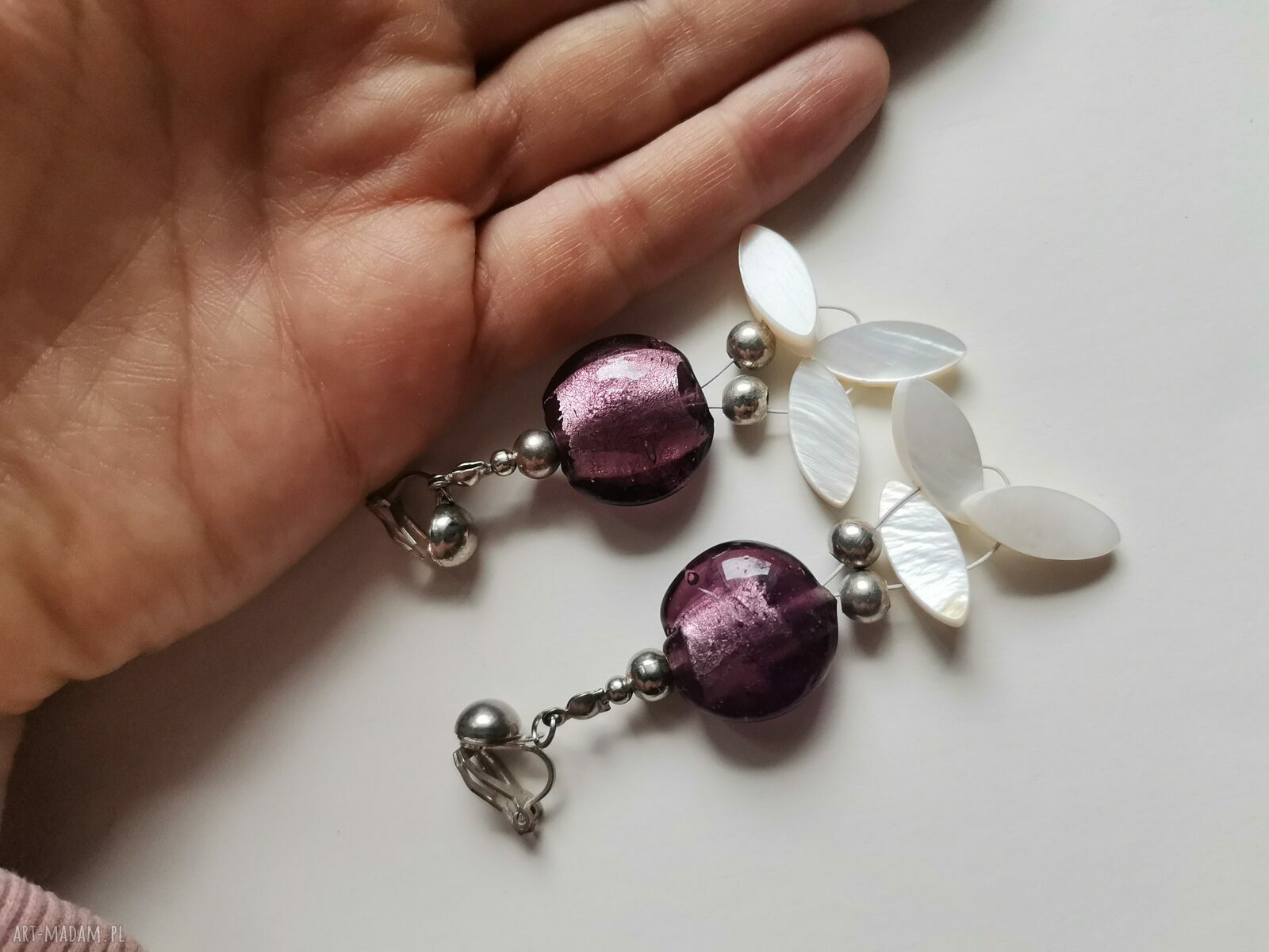 Klipsy boho lekkie Polecam F1 - fioletowy folk w stylu Frida