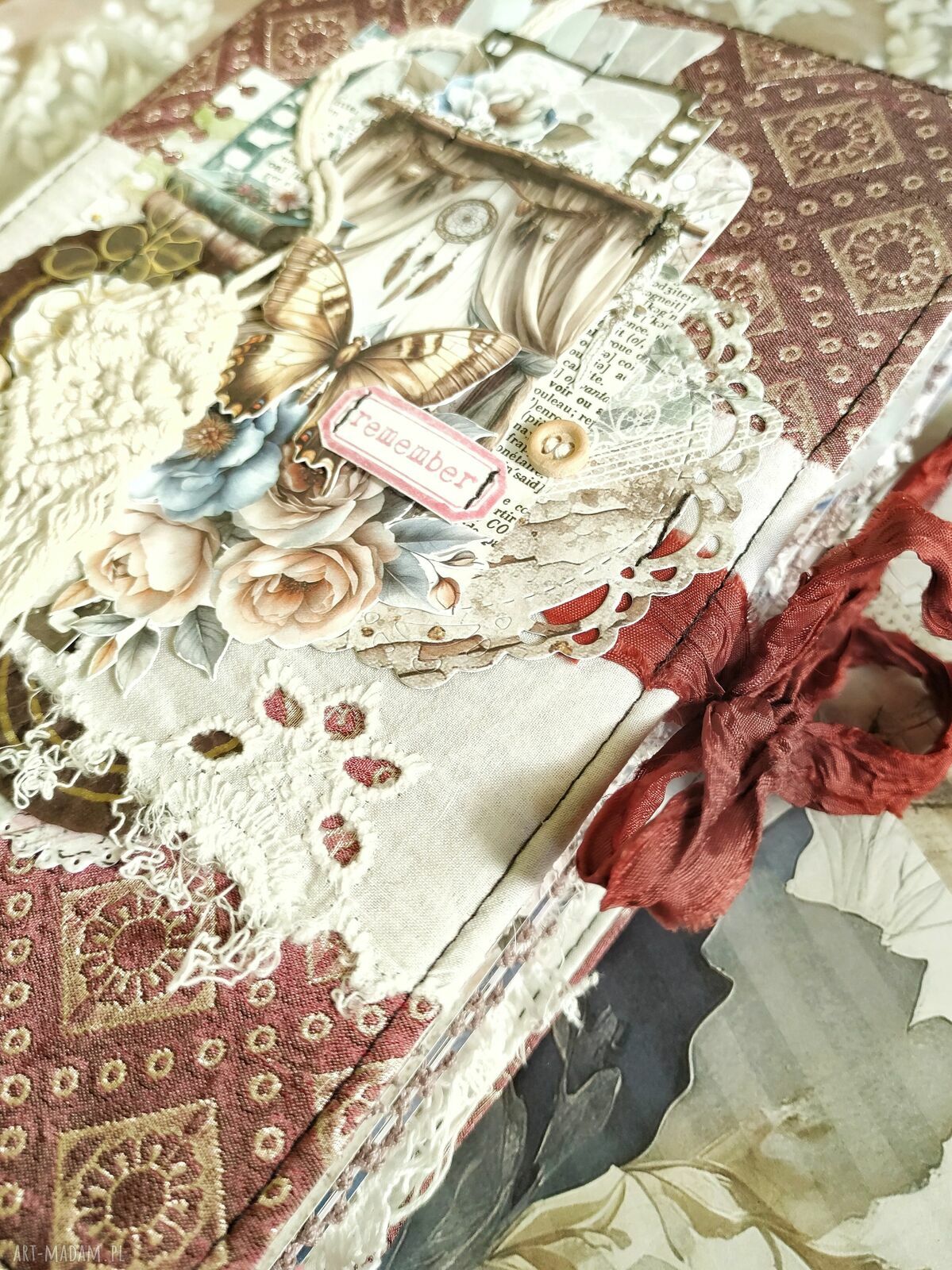 Boho Junk Journal A5 vintage z koronką - ręcznie robiony notes na Twoje historie