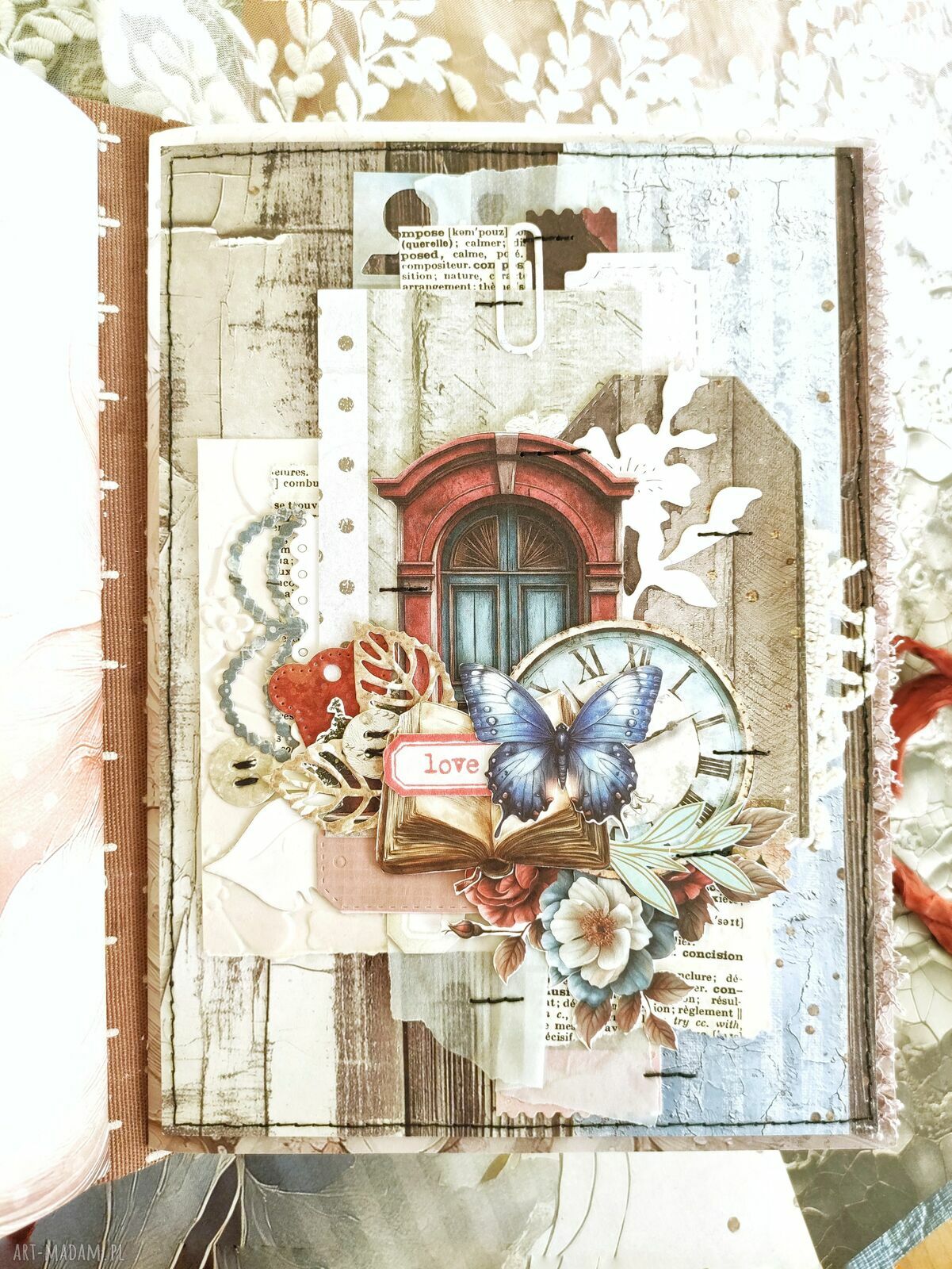 Boho Junk Journal A5 vintage z koronką - ręcznie robiony notes na Twoje historie