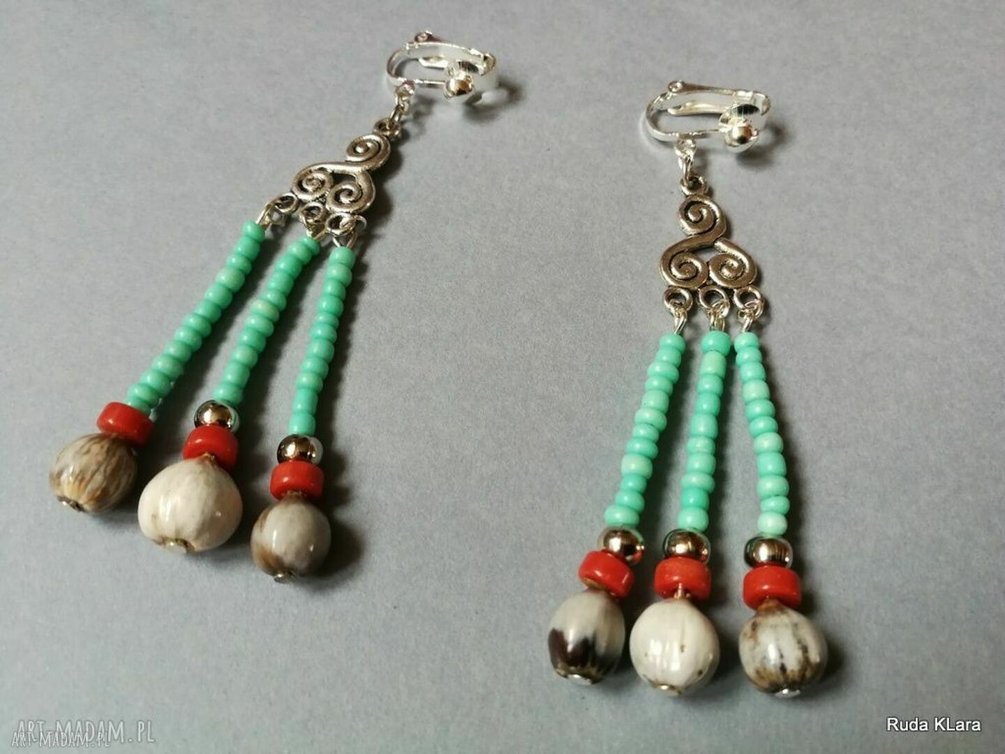 Ręcznie robione klipsy boho etno wiszące długie - Box x1