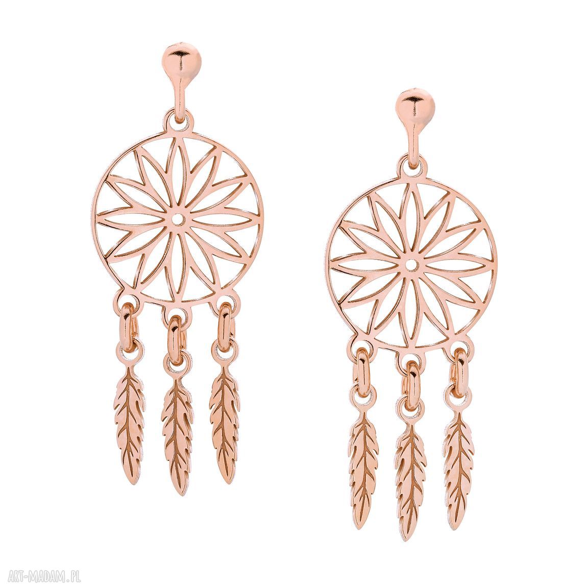 Kolczyki Łapacze snÓw rÓŻowego zŁota różowe srebro pozła