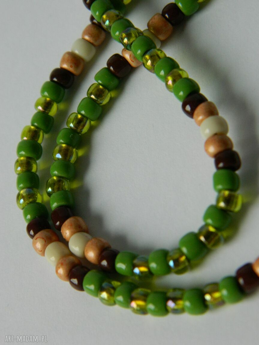 Boho choker z zielonych koralików ETNO FOLK - krótki naszyjnik 46 cm