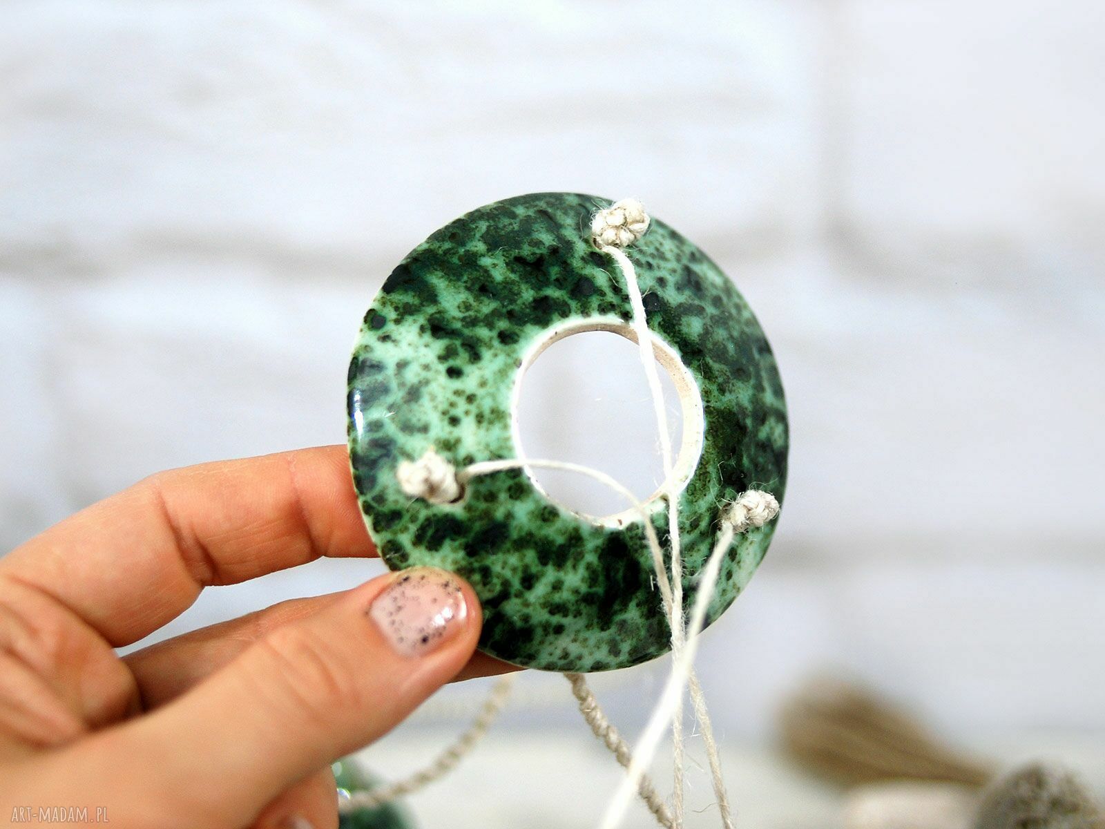 Boho ceramiczny łapacz wiatru i snu z dzwonkami - do domu i ogrodu