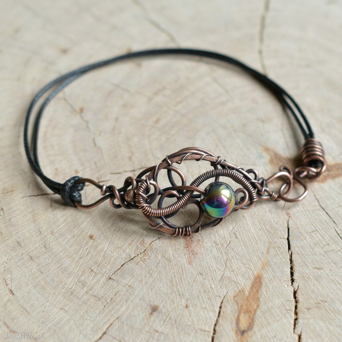 Boho love - bransoletka w stylu boho - miedź i tęczowe szkło