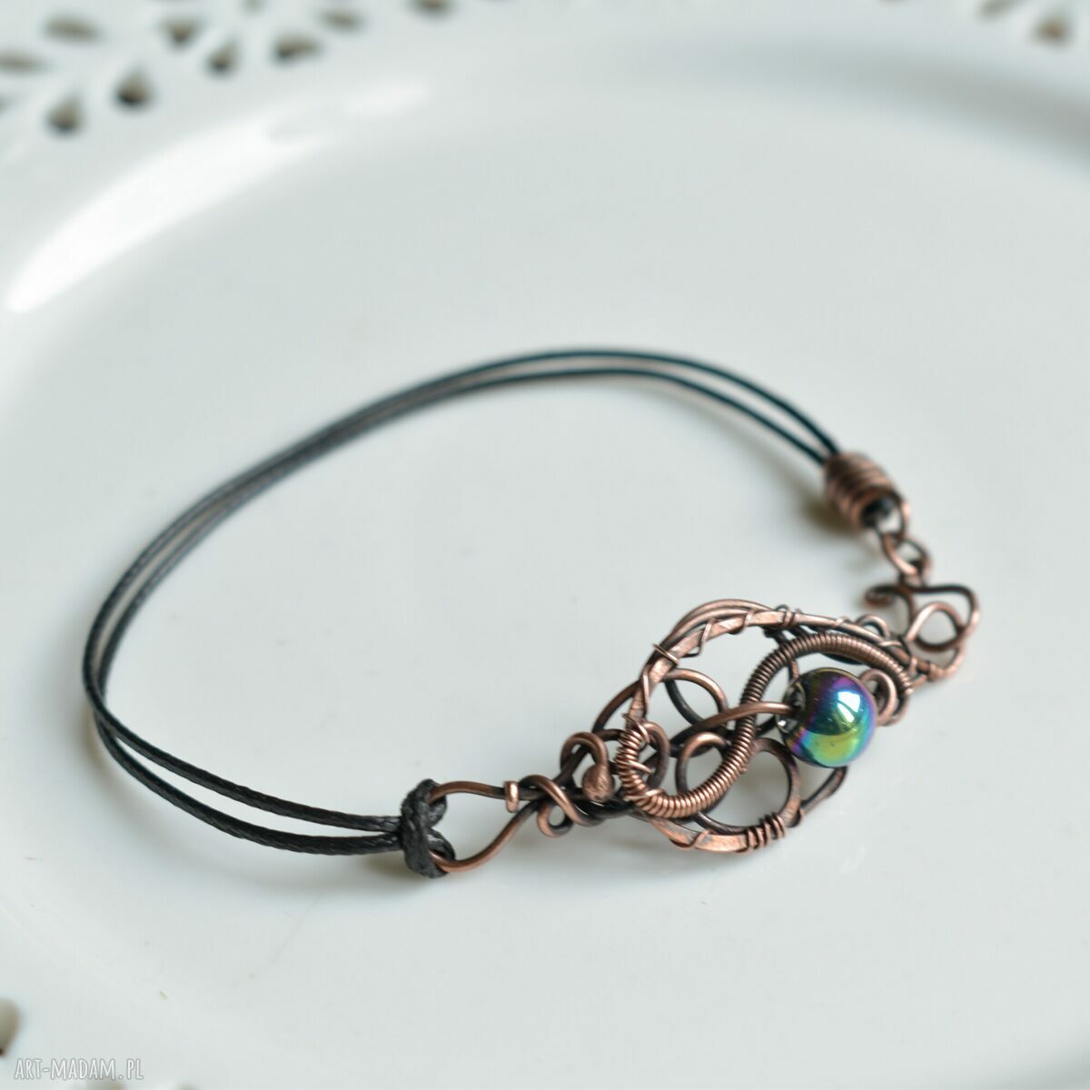 Boho love - bransoletka w stylu boho - miedź i tęczowe szkło