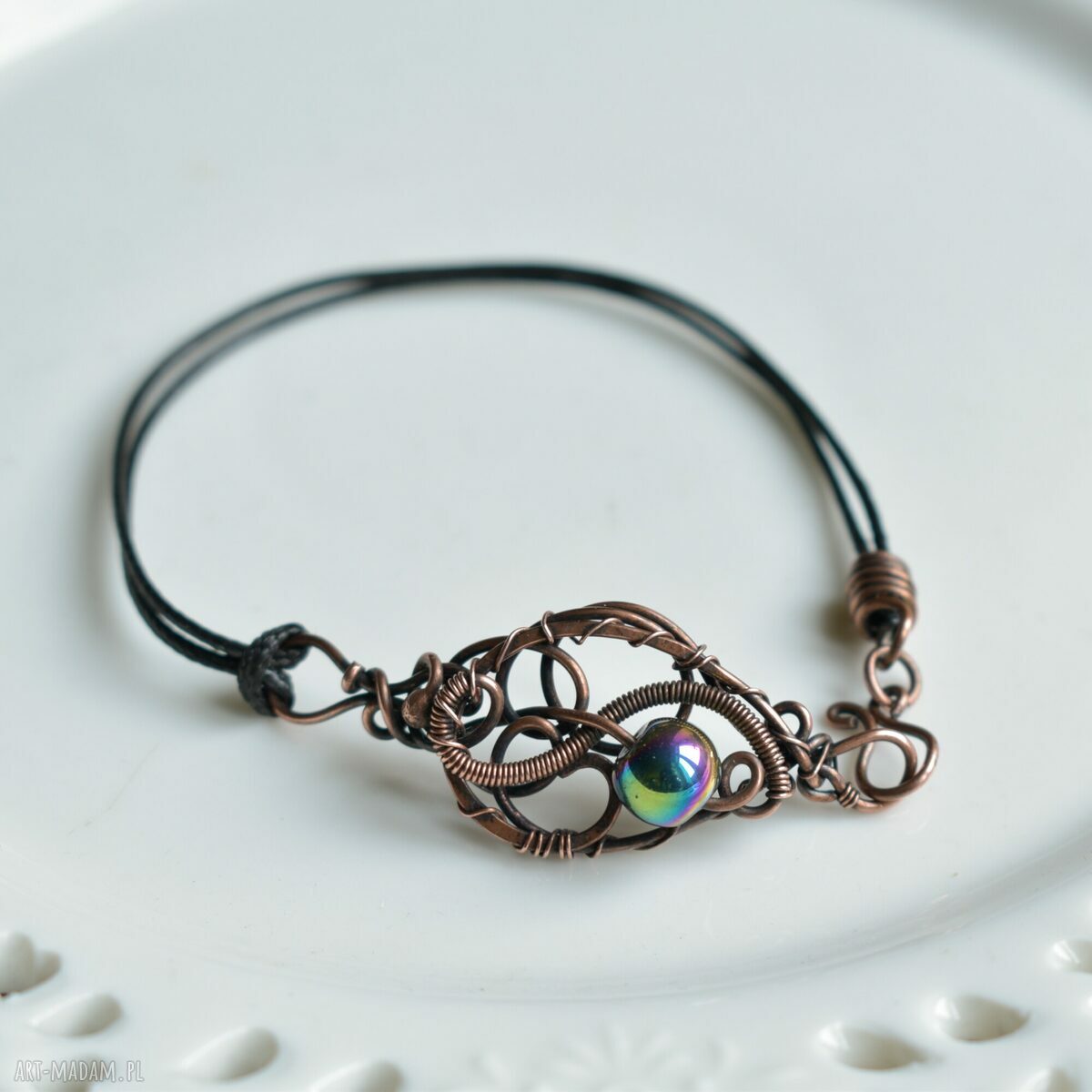 Boho love - bransoletka w stylu boho - miedź i tęczowe szkło