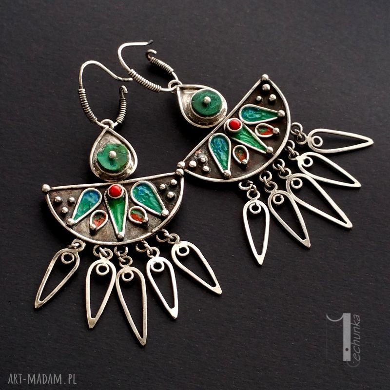 Maroko srebrne kolczyki howlitem koralem srebro metaloplastyka