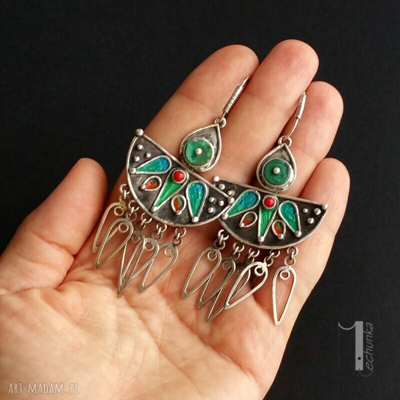 kolczyki: Maroko srebrne kolczyki z howlitem i koralem ręcznie wykonane