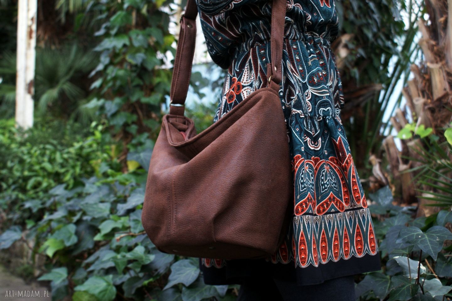 Mini sak vegan brąz faktura nubuk torba torebka hippie boho