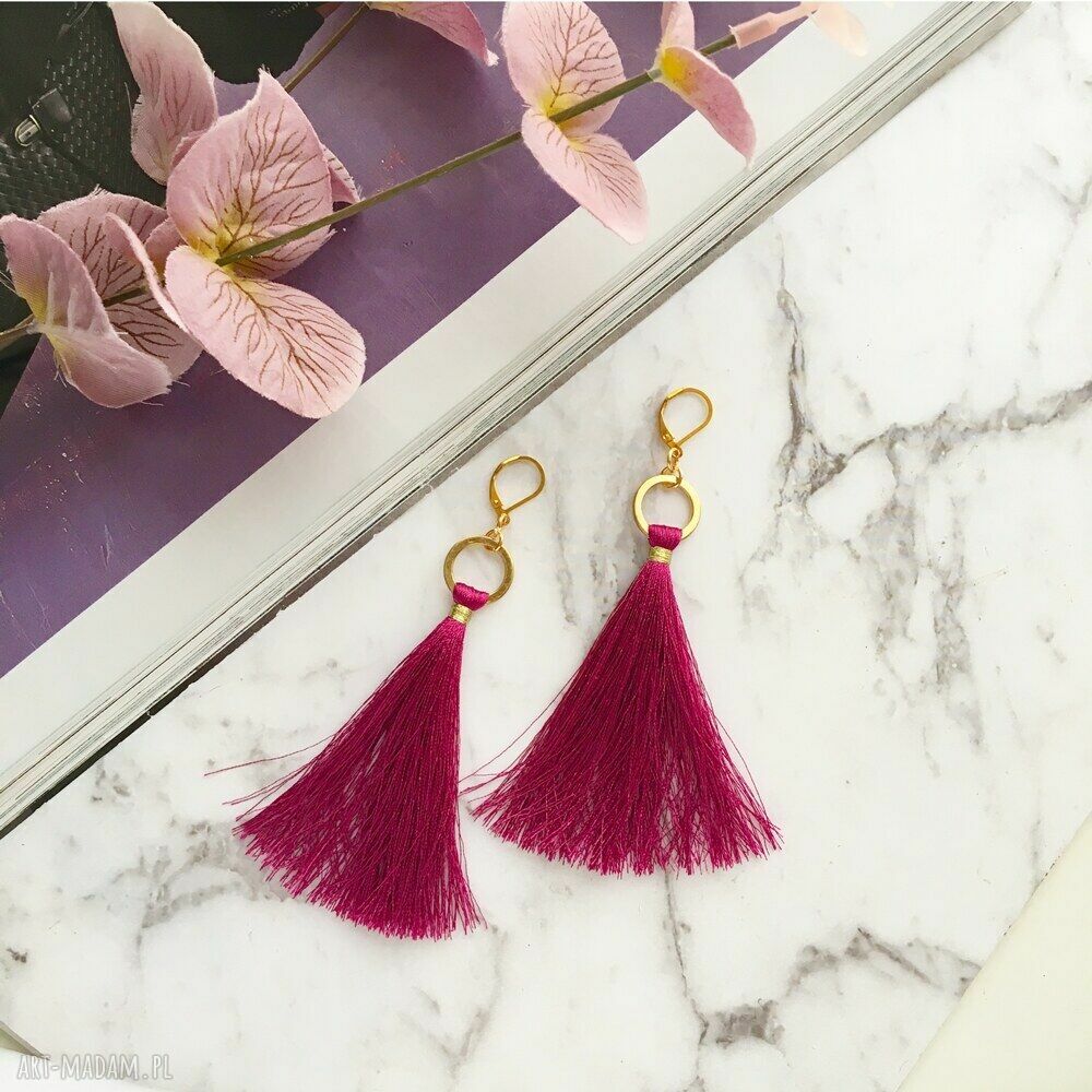 Kolczyki Boho Dark Fuchsia z chwostami - ultralekkie i wygodne