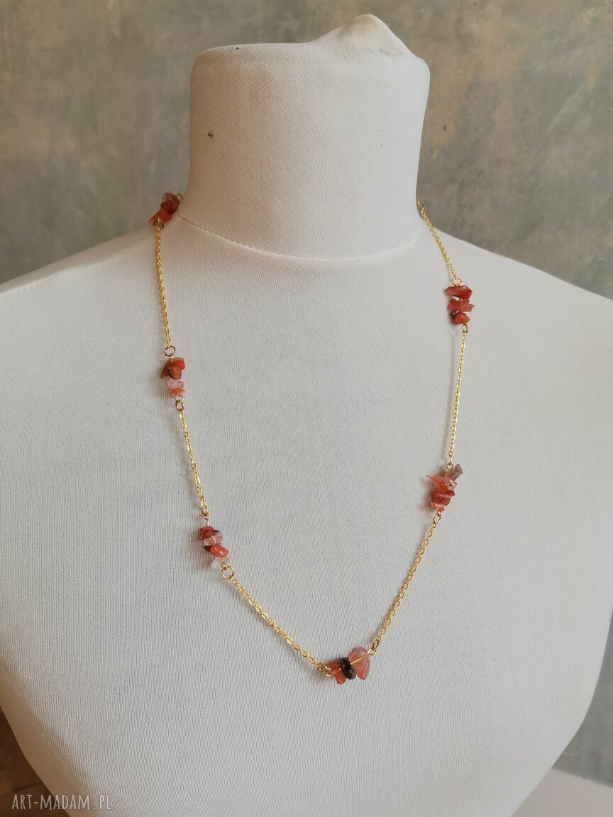 Naszyjnik boho 66 cm z agatem karneolowym - łańcuszek handmade