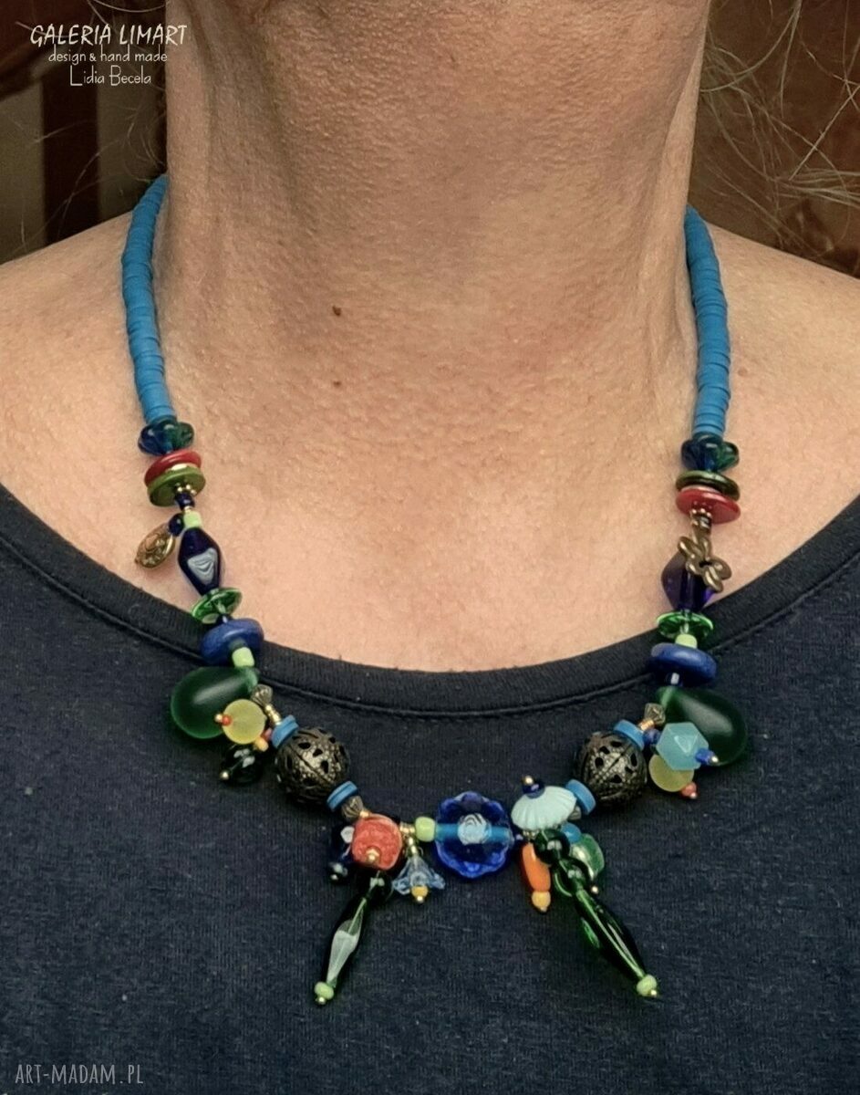 Eklektyczny, kolorowy naszyjnik boho - ręcznie robiony prezent dla niej