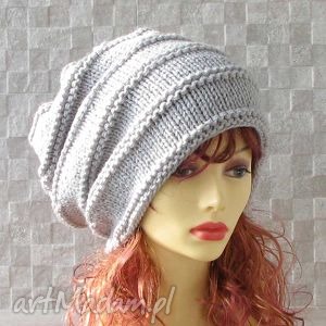 oversize - beanie czapka zimowa kolor light grey dredy