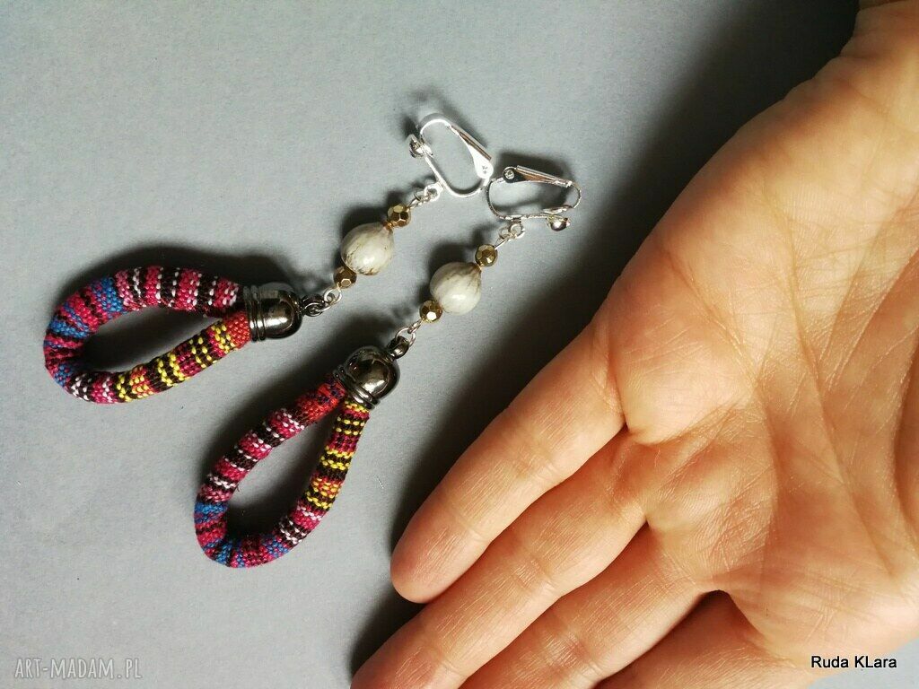Klipsy boho etno wiszące długie z piórami i chwostami - box x1 (Ruda Klara)