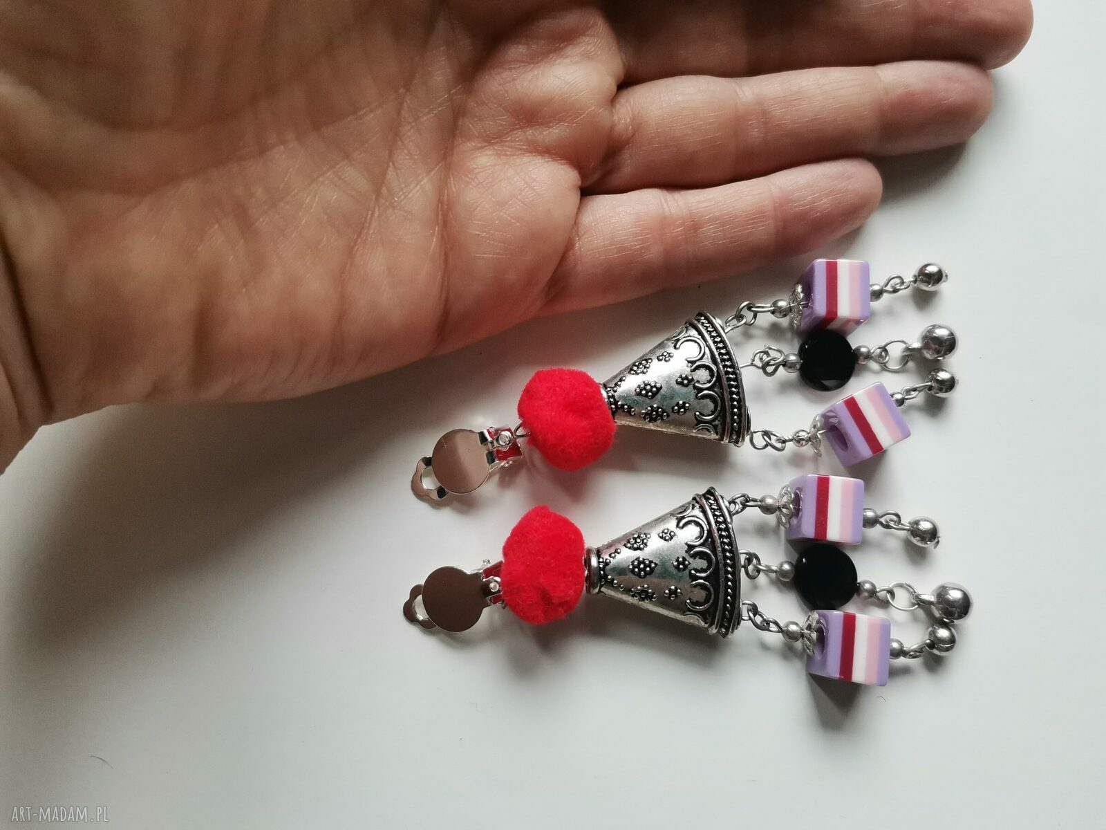 Klipsy boho folk z żółtymi chwostami - frędzle handmade