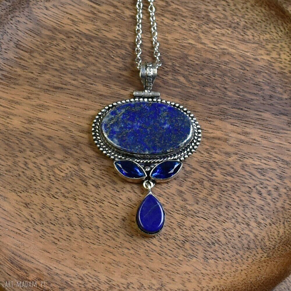 Posrebrzany wisiorek z lapisem lazuli i tanzanitem #617 - ręcznie robiona biżuteria boho