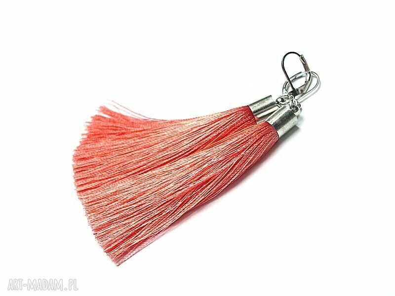 Kolczyki boho red grappa z chwostów i srebrnych elementów, 8,5 cm