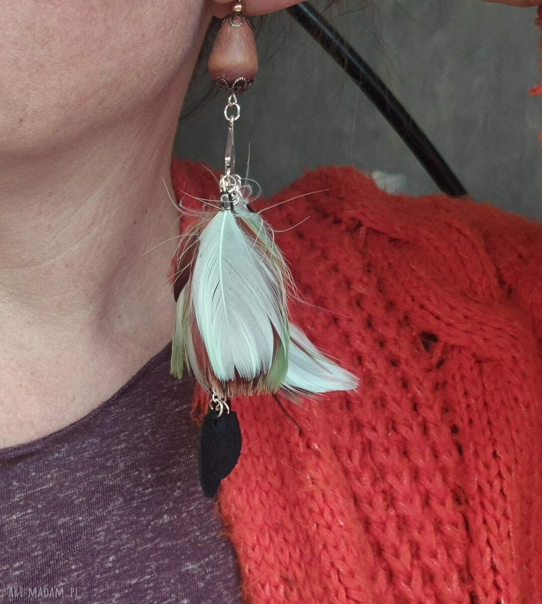 Klipsy boho folk Ruda Klara w kolorze turkusu i brązu - na klipsie