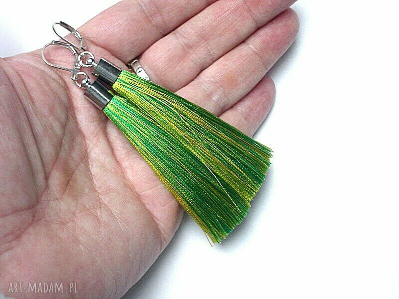 Boho spring kolczyki z chwostami i metalem, srebrne 8,5 cm (Ki Ka Pracownia)