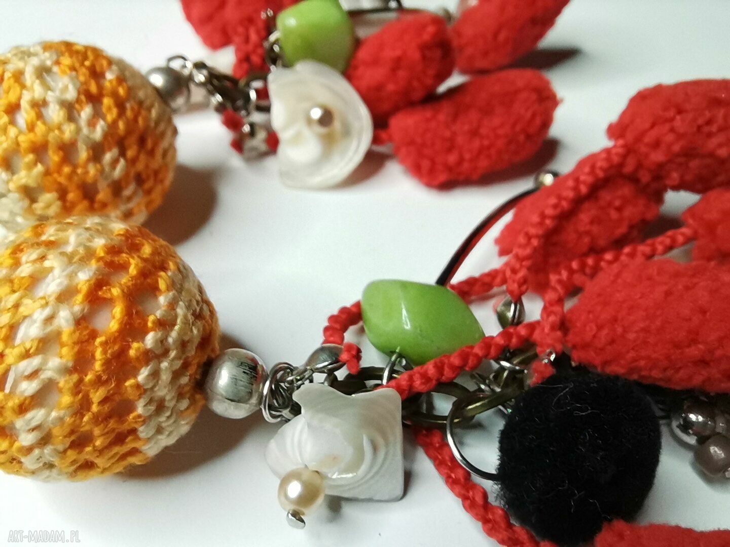 Klipsy boho szydełkowe folk z żółtymi frędzlami