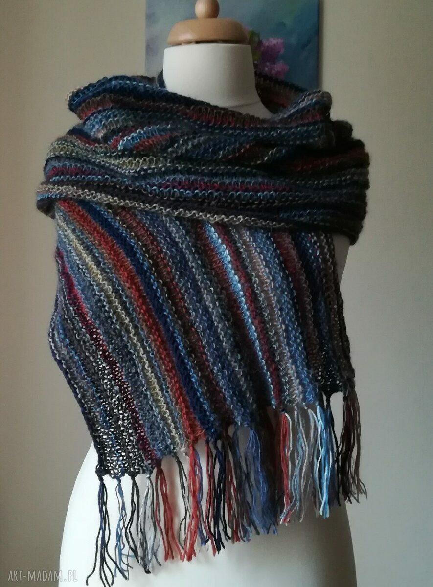 Szal boho handmade - dwustronny z alpaki i wełny