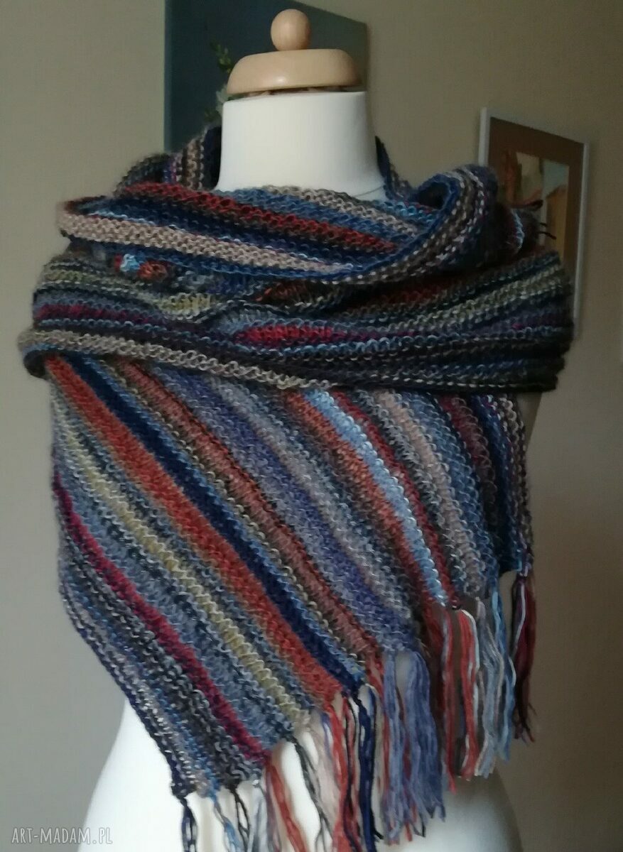 Szal boho handmade - dwustronny z alpaki i wełny