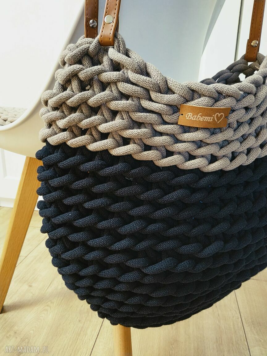 Ręcznie robiona torba Boho Wave Bag na ramię - czarno-beżowa