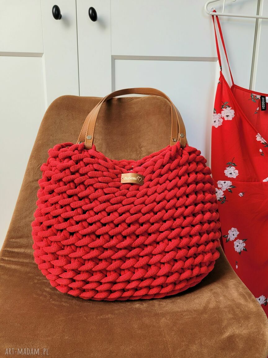 Torba Boho Wave Bag na ramię w kolorze czerwonym - handmade
