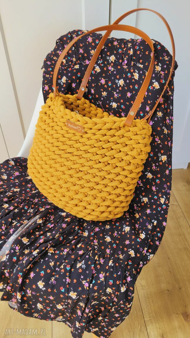 Torba Boho Wave Bag musztardowa - ręcznie szydełkowana torba worek