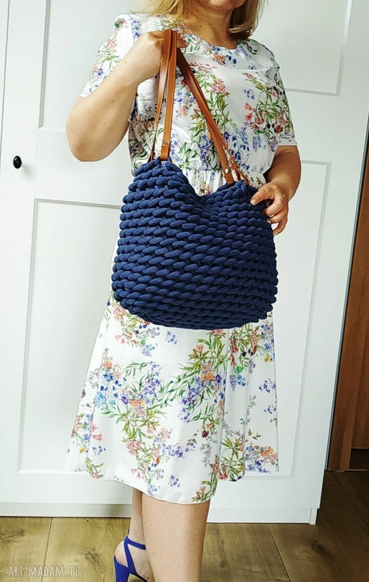 Torba Boho Wave Bag w kolorze Jeans - na ramię, ręcznie szydełkowana