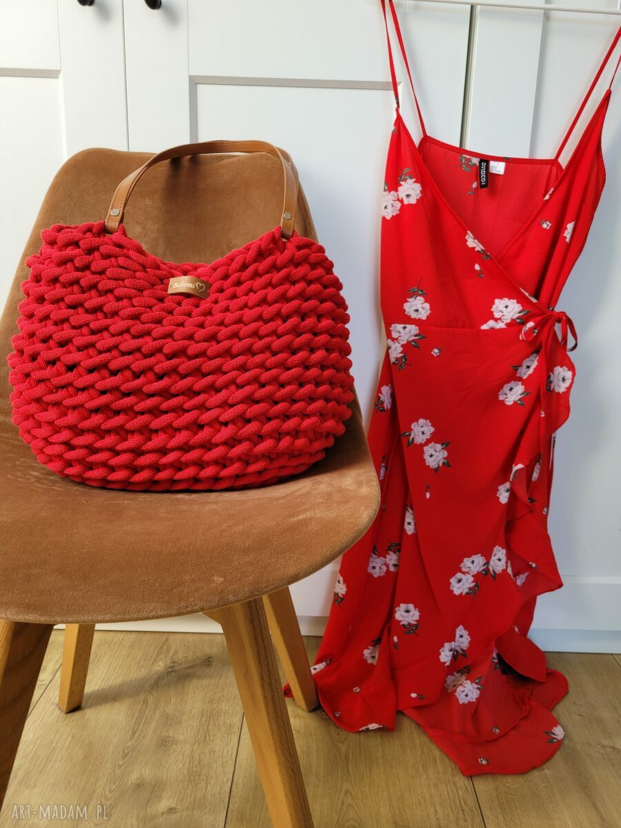 Torba Boho Wave Bag na ramię w kolorze czerwonym - handmade