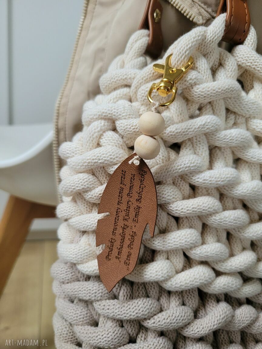 Torba Boho Wave Bag na jesień z grubego sznurka bawełnianego - beżowe ombre na ramię