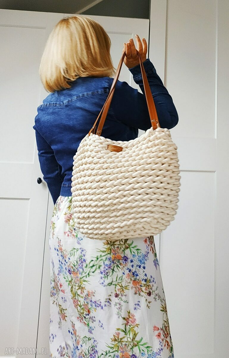 Torba Boho Wave Bag na szydełku ecru - torba typu worek na ramię