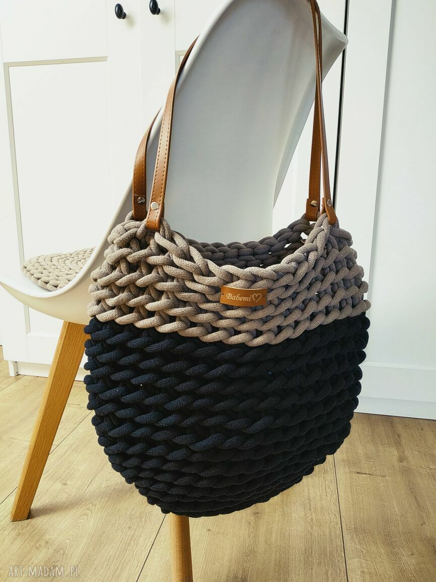 Ręcznie robiona torba Boho Wave Bag na ramię - czarno-beżowa