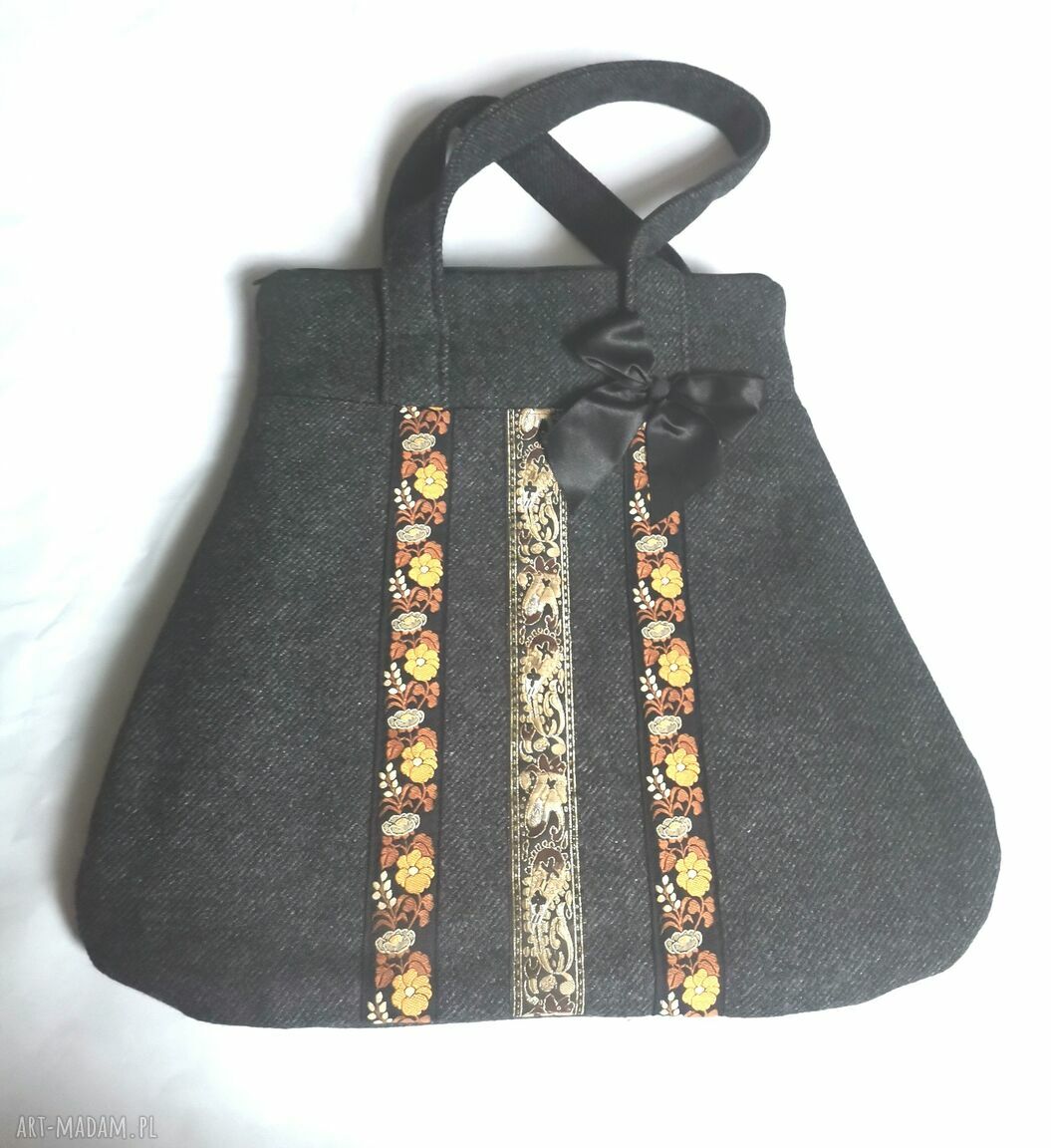 Torba boho z tasiemkami na ramię - frędzle w stylu Frida (36 x 24 cm)