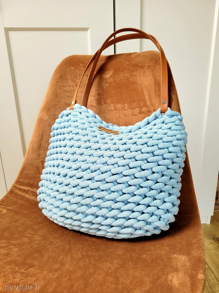 Boho Wave Bag - błękitna mgiełka - duża torebka szydełkowana na lato