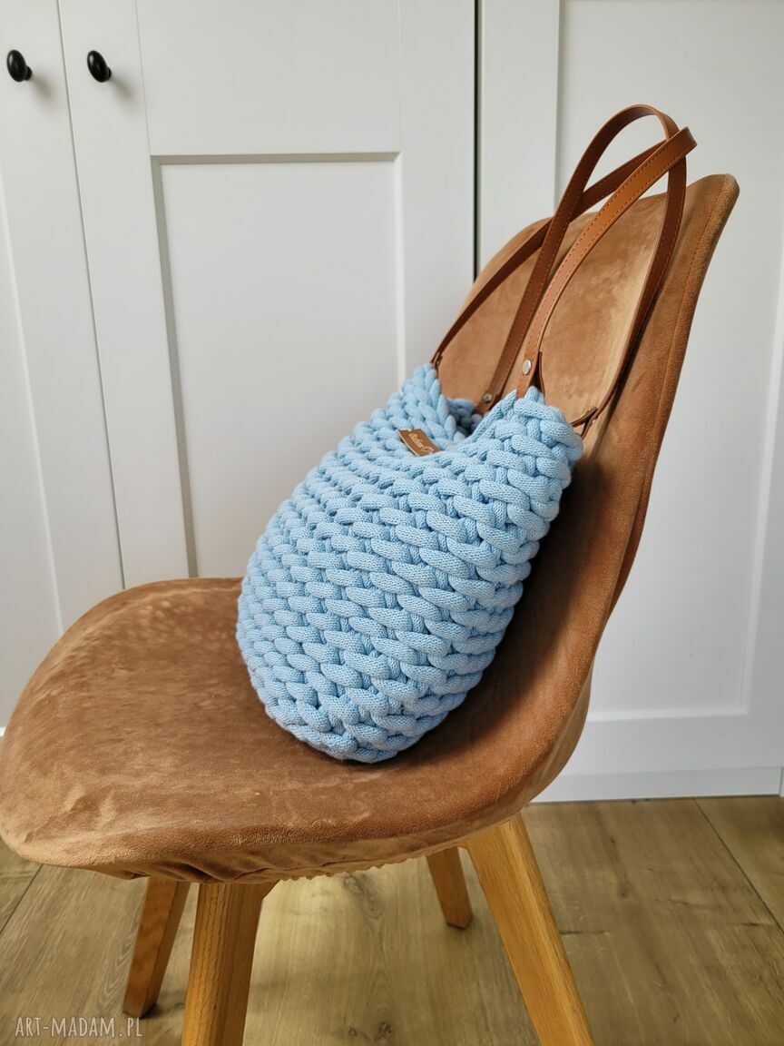 Boho Wave Bag - błękitna mgiełka - duża torebka szydełkowana na lato