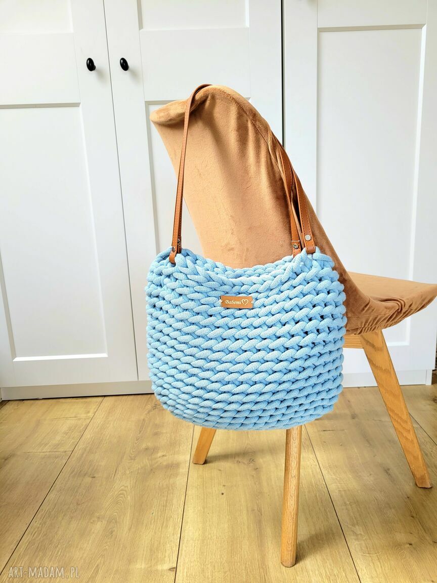 Boho Wave Bag - błękitna mgiełka - duża torebka szydełkowana na lato