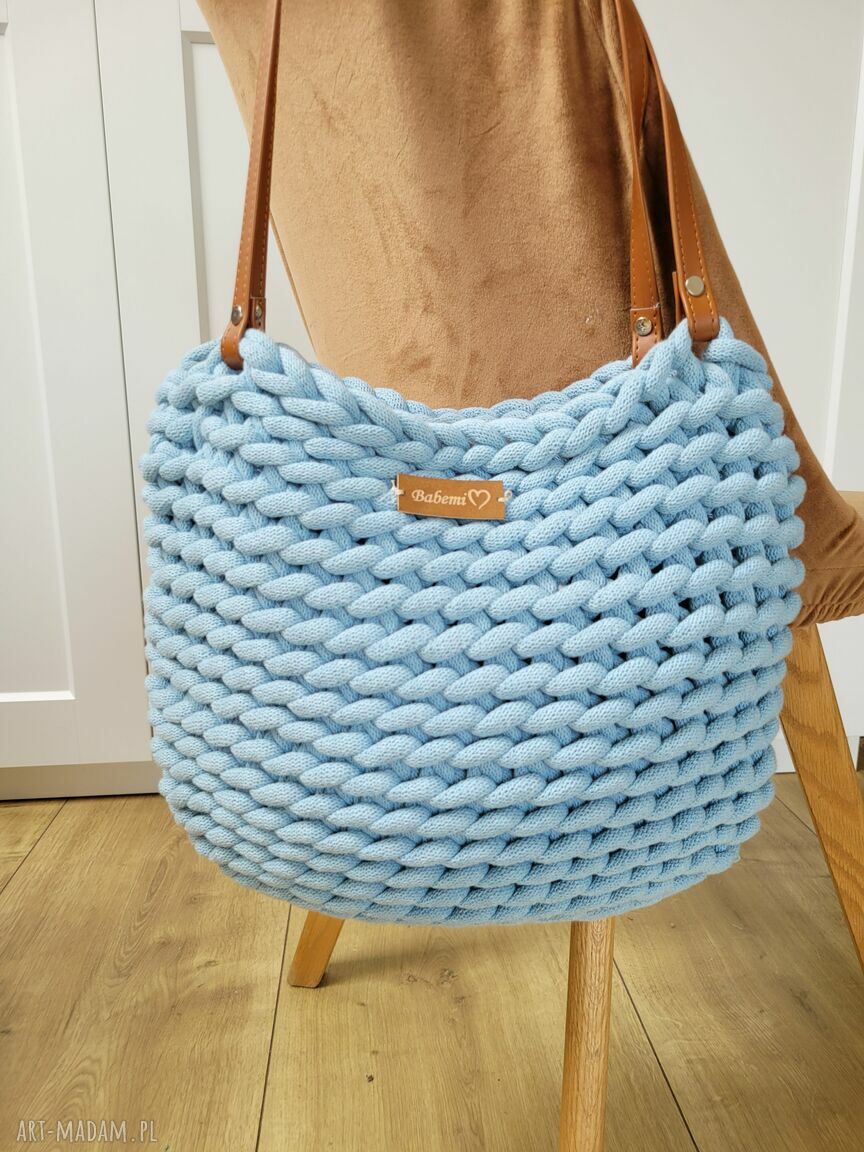 Boho Wave Bag - błękitna mgiełka - duża torebka szydełkowana na lato