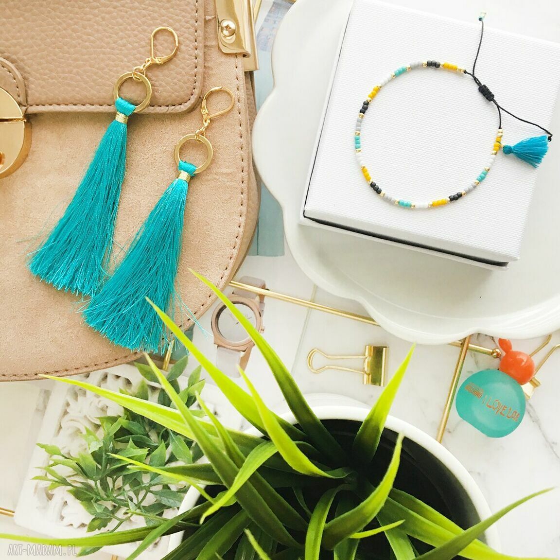 Kolczyki Boho - Turquoise (turkusowe z chwostami) Ilovehandmade