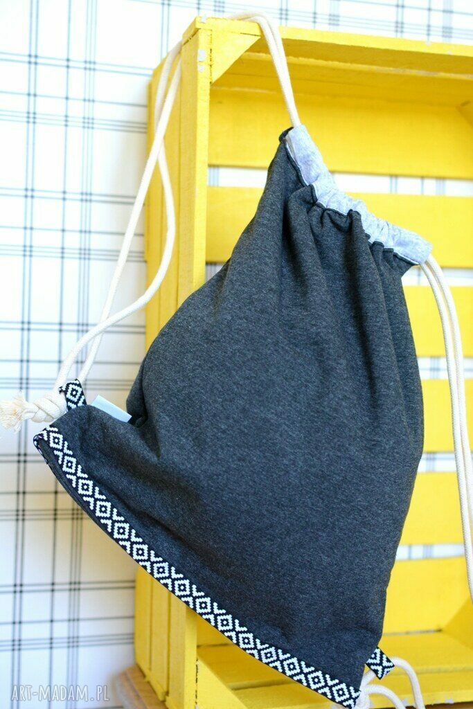 plecaki: Worek aztec natural grafitowa Handmade