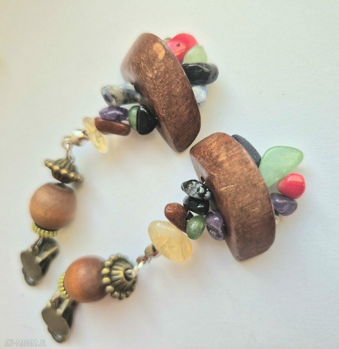 Klipsy boho folk brązowe - Ruda Klara handmade x1