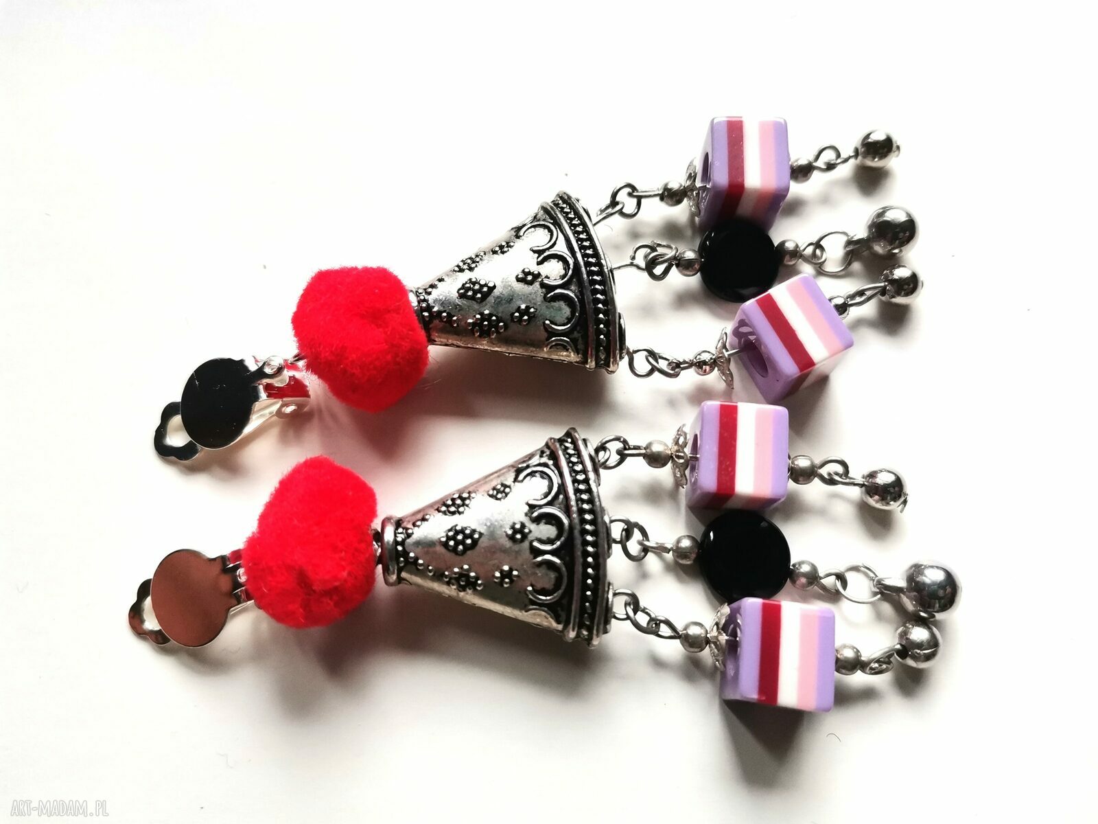 Klipsy boho folk z żółtymi chwostami - frędzle handmade