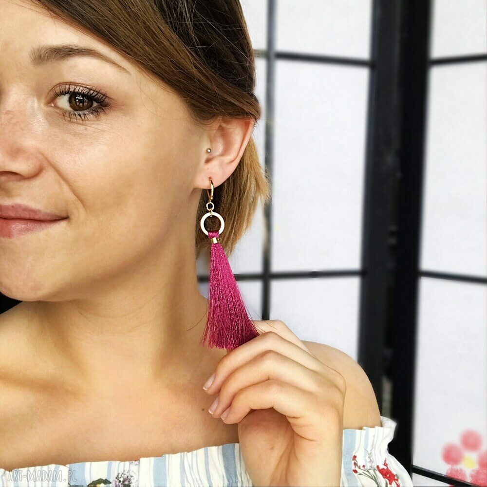 Kolczyki Boho Dark Fuchsia z chwostami - ultralekkie i wygodne