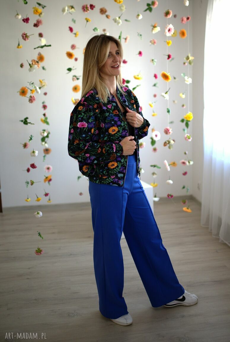 bluzy: Bomberka oversize chabry i nagietki Autorskie