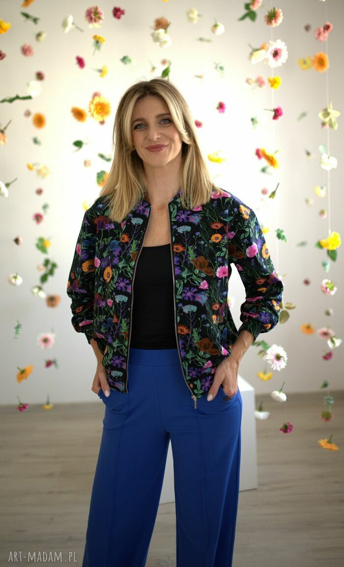 Bomberka oversize chabry nagietki bluza suwak kolorowa piękna