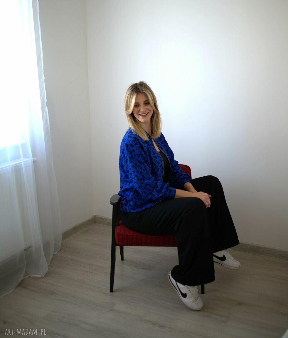 bluzy: Bomberka oversize kobaltowa pantera Autorskie
