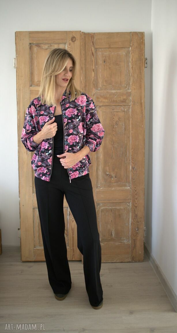 bluzy: Bomberka oversize różowe kwiaty Autorskie