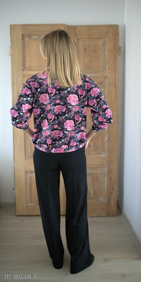 bluzy: Bomberka oversize różowe kwiaty Autorskie