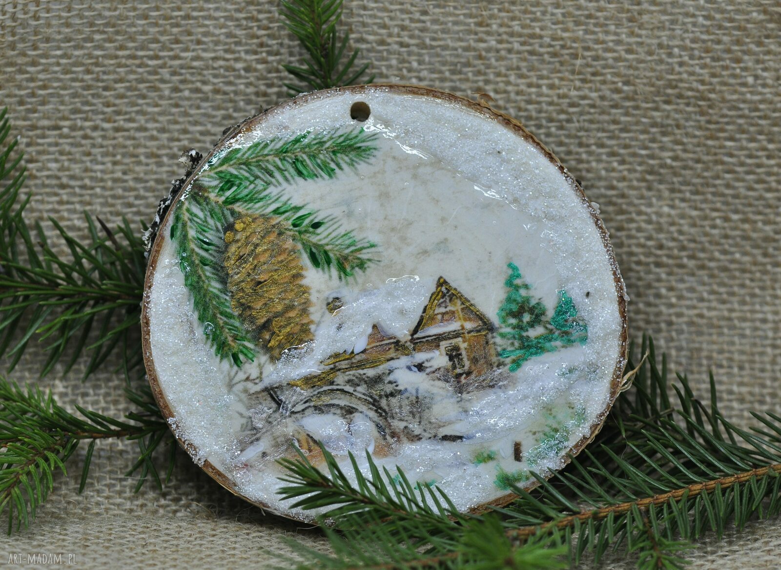 Bombka - Jeż / Jeżyk z plastra brzozy (decoupage)